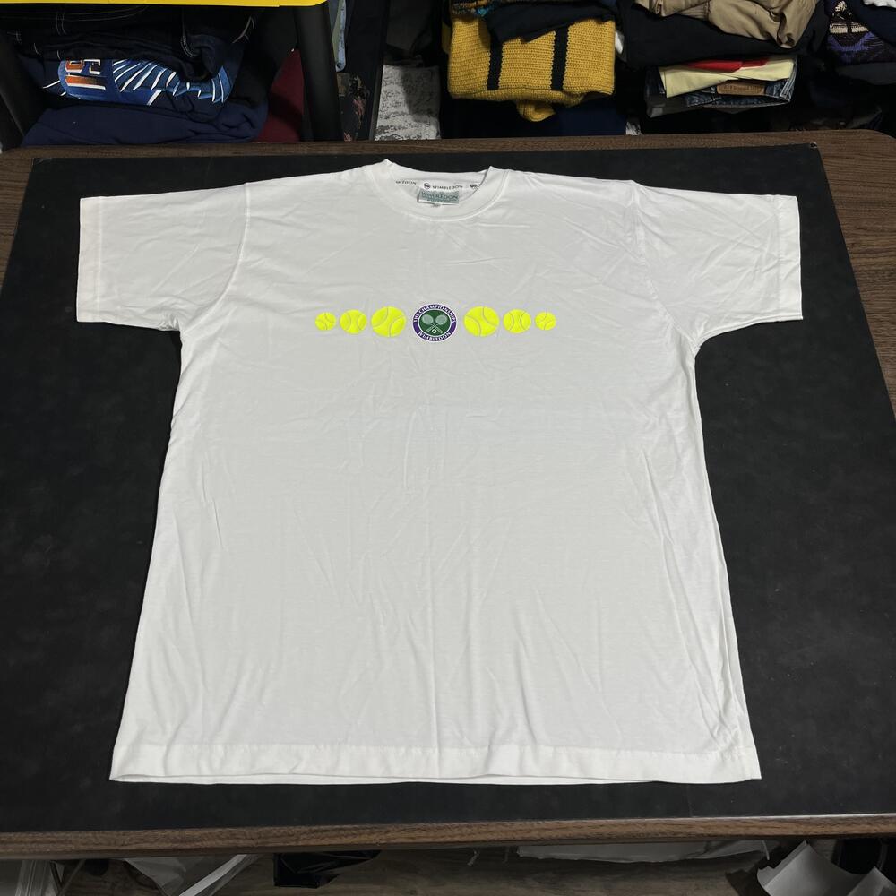 Wimbledon Championships Shirt Mens Large White Tennis Graphic Kent Curwen Tee